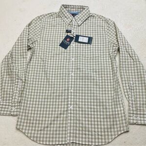 NWT CHAPS Classic Fit Pale Khaki Plaid Long Sleeve Button Down Shirt CM15LW900